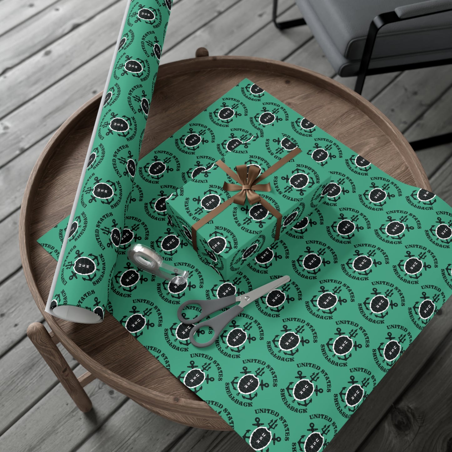 United States Navy Shellback Ancient Order of the Deep Naval Line-crossing Ceremony Black Shell Seafoam Green Gift Wrap Papers