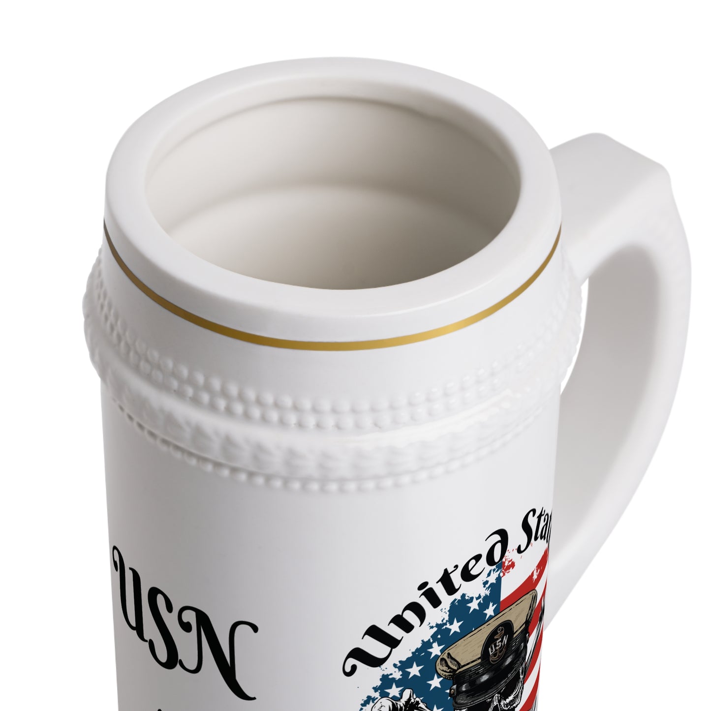 United States Navy Chief Petty Officer Skull & Crossbones on American Flag Stein Mug