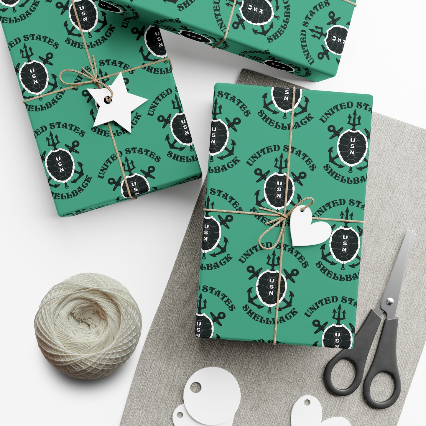United States Navy Shellback Ancient Order of the Deep Naval Line-crossing Ceremony Black Shell Seafoam Green Gift Wrap Papers