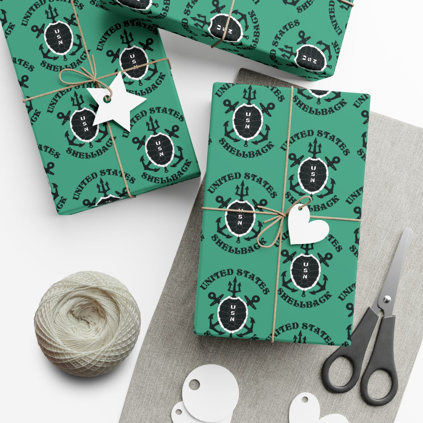 United States Navy Shellback Ancient Order of the Deep Naval Line-crossing Ceremony Black Shell Seafoam Green Gift Wrap Papers