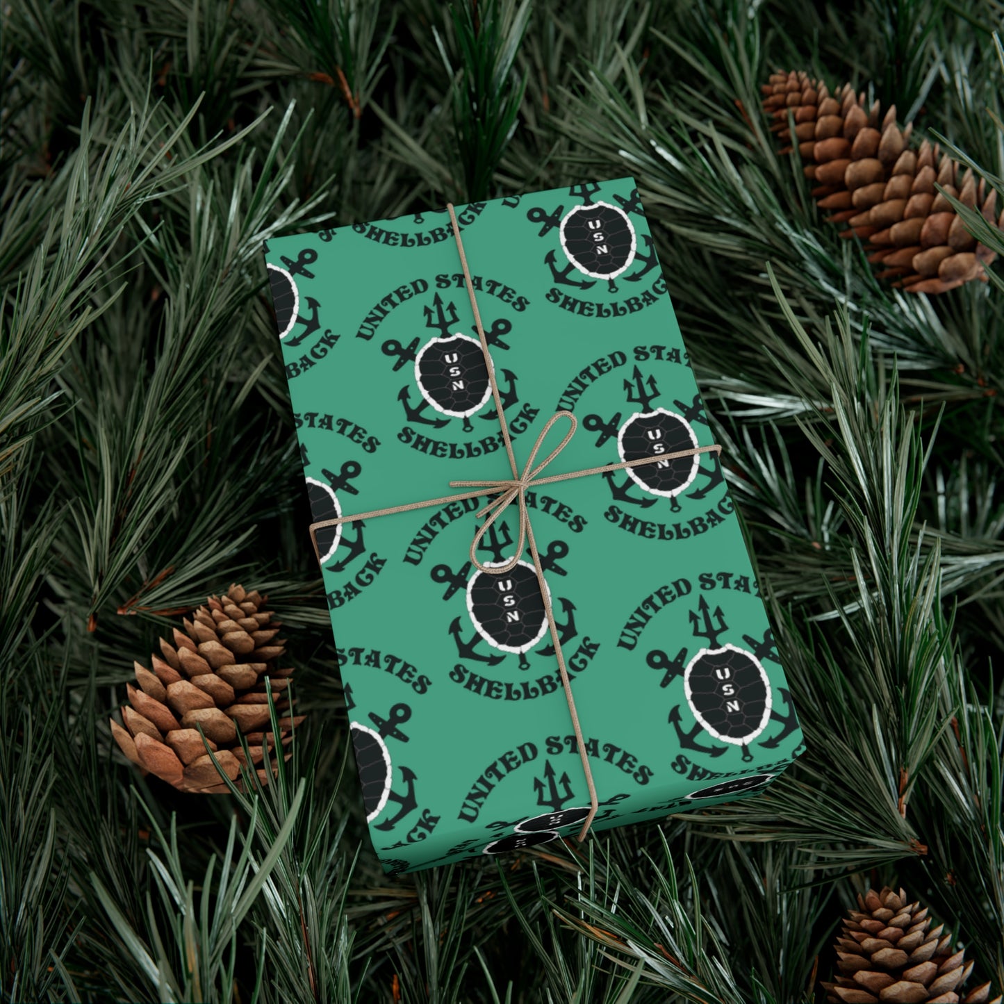 United States Navy Shellback Ancient Order of the Deep Naval Line-crossing Ceremony Black Shell Seafoam Green Gift Wrap Papers