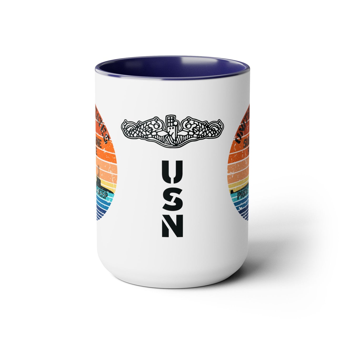 Sunset United States Navy Submarine Force Pride Runs Deep Distressed Accent Coffee Mugs