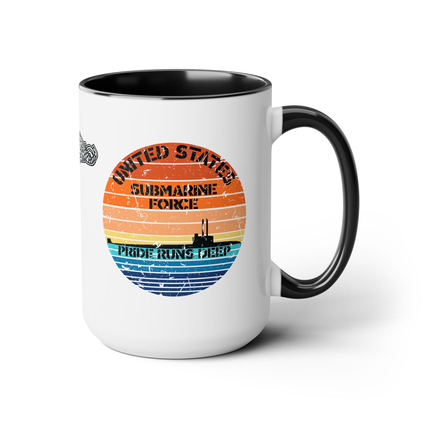 Sunset United States Navy Submarine Force Pride Runs Deep Distressed Accent Coffee Mugs