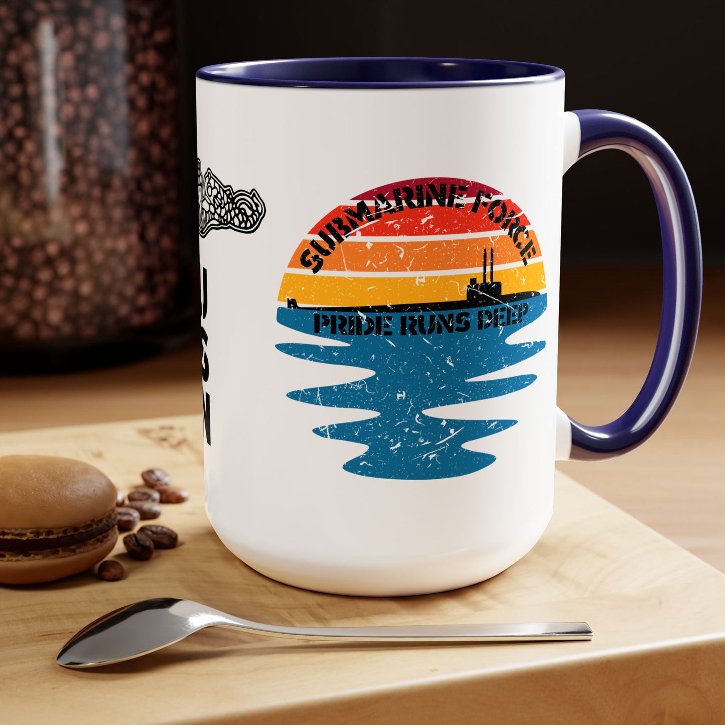 Sunrise United States Navy Submarine Force Pride Runs Deep Distressed Accent Coffee Mugs