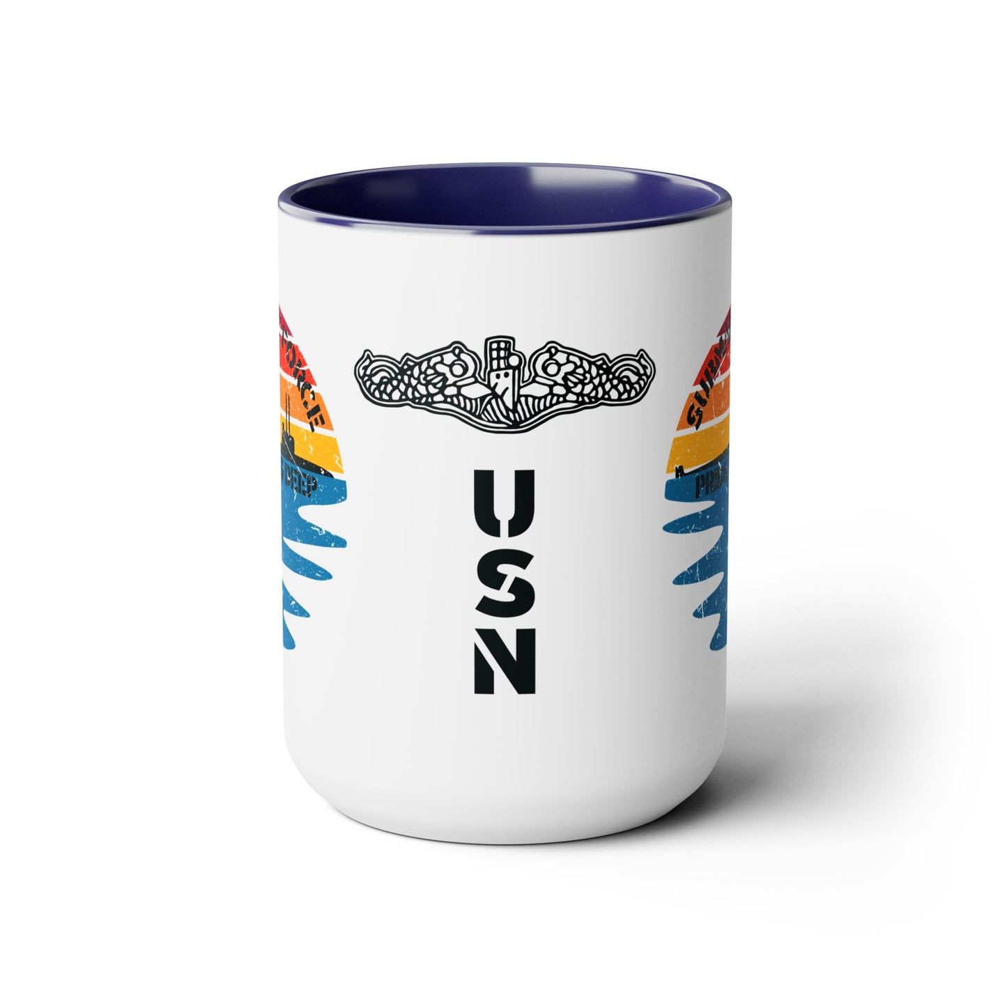 Sunrise United States Navy Submarine Force Pride Runs Deep Distressed Accent Coffee Mugs