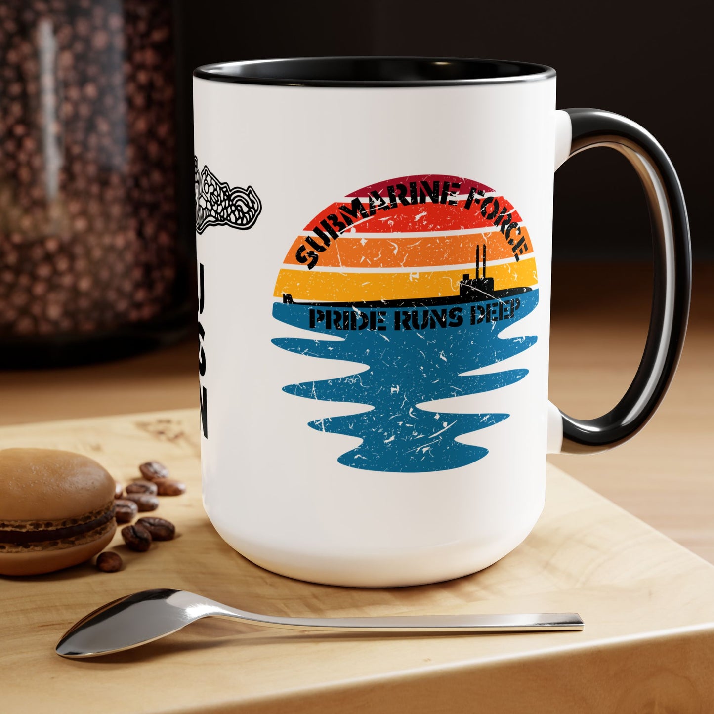 Sunrise United States Navy Submarine Force Pride Runs Deep Distressed Accent Coffee Mugs