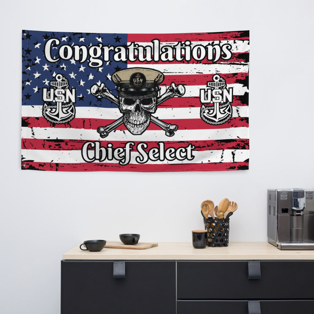 US Navy CPO Skull & Crossbones and Anchors Congrats Chief Select USA Distressed Flag