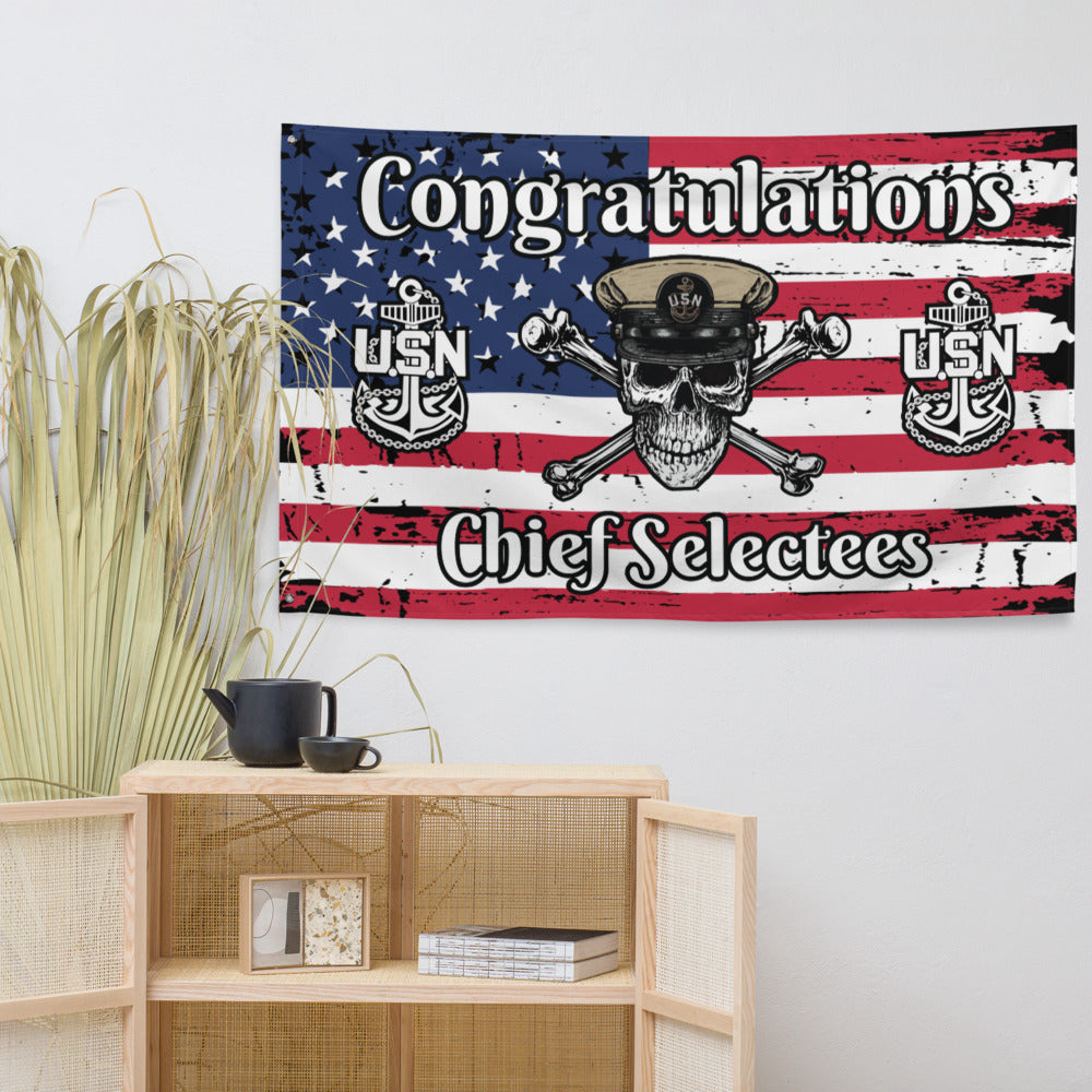 US Navy CPO Skull & Crossbones and Anchors Congrats Chief Selectees USA Distressed Flag