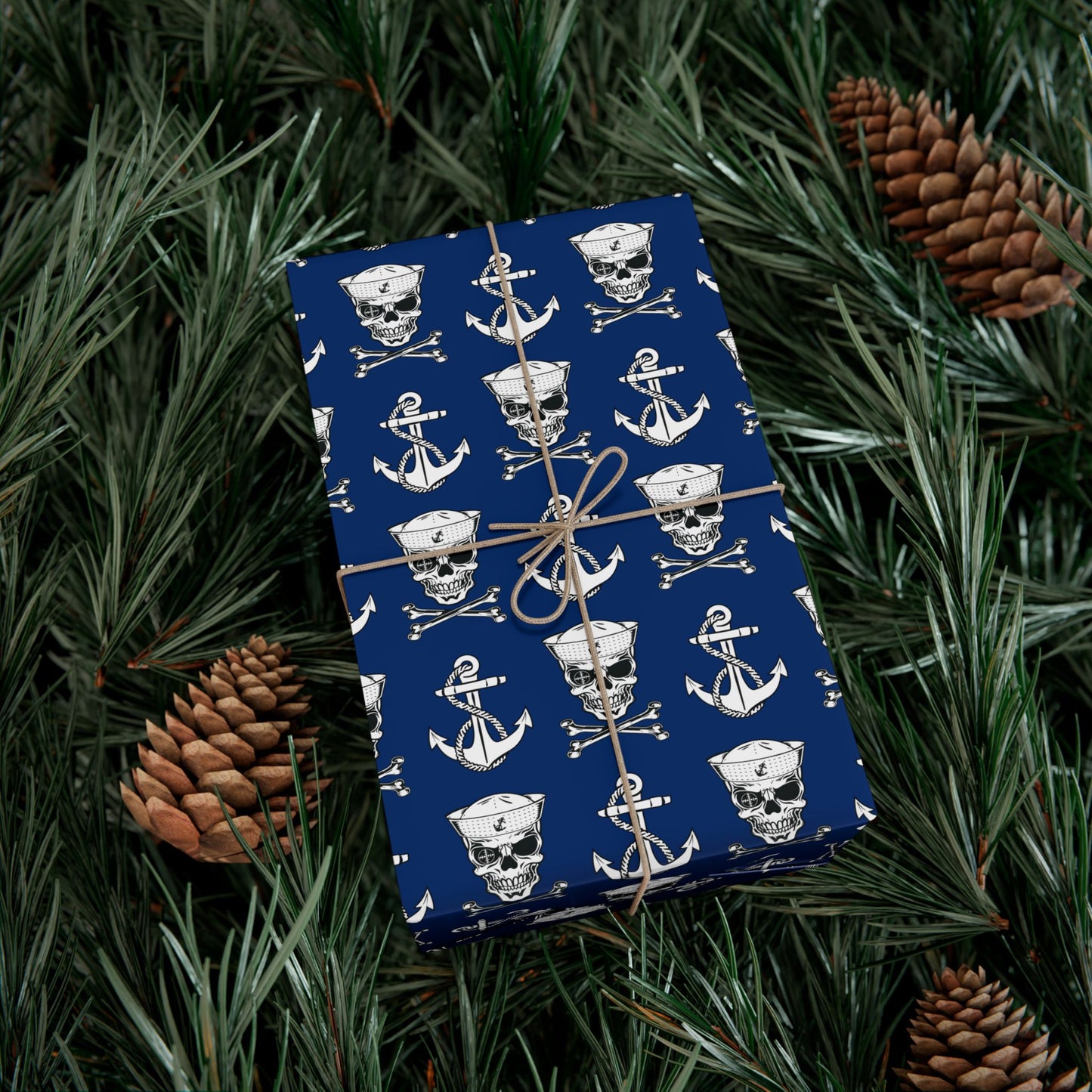 US Navy Sailor Skull Crossbones and Anchors Blue Gift Wrap Papers