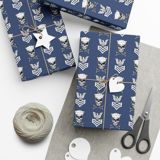 United States Navy FCPO Skull Crossbones First Class Sailor with Dixie Cup Blue Gift Wrap Papers