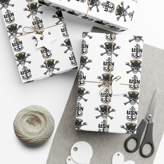 United States Navy Chief Skull & Crossbones with CPO Anchors White Gift Wrap Papers
