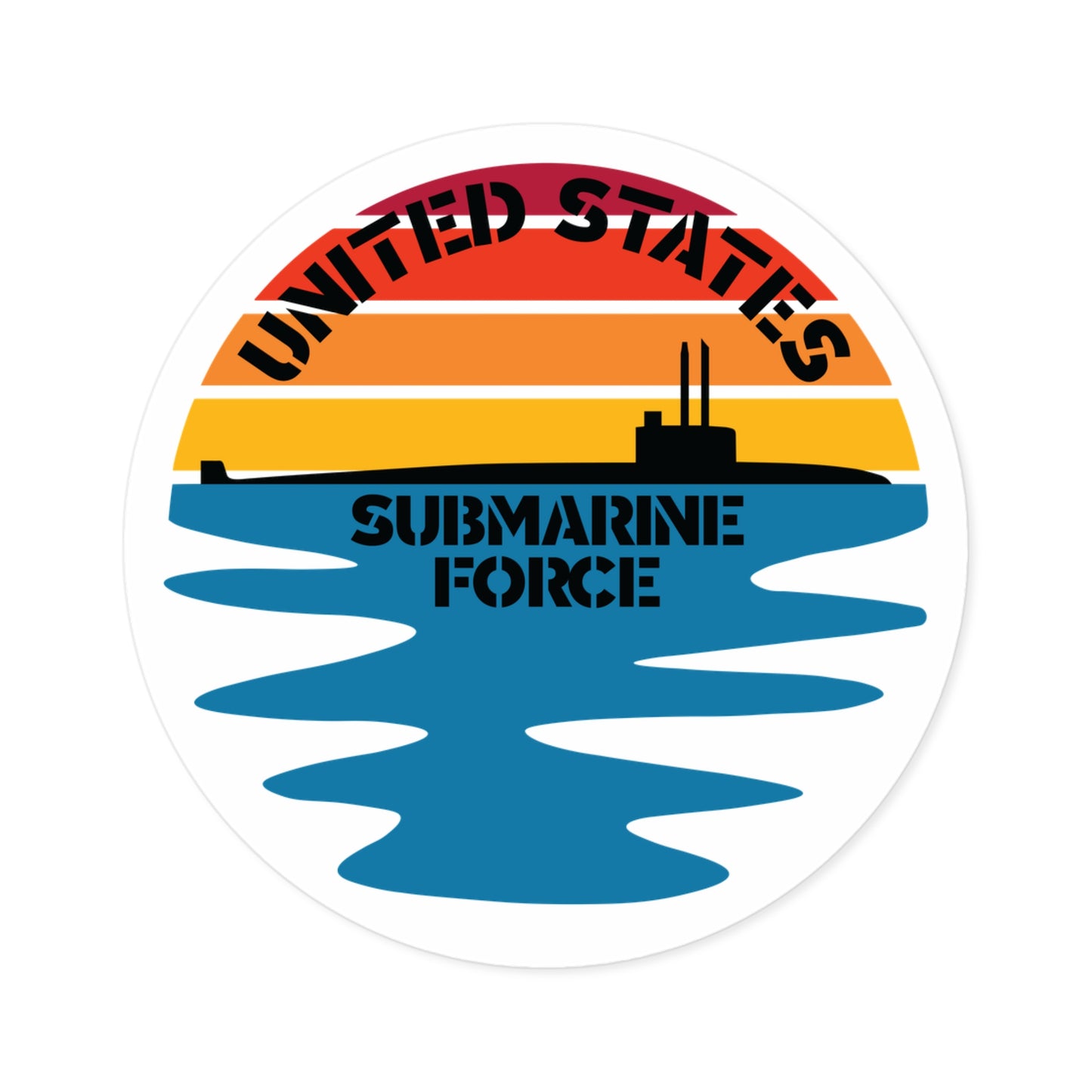 Sunset United States Submarine Force Half Moon Round Sticker
