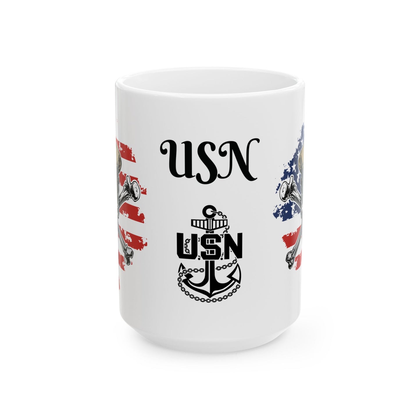 United States Navy Chief Skull & Crossbones CPO Anchor with American Flag White Glossy Mugs