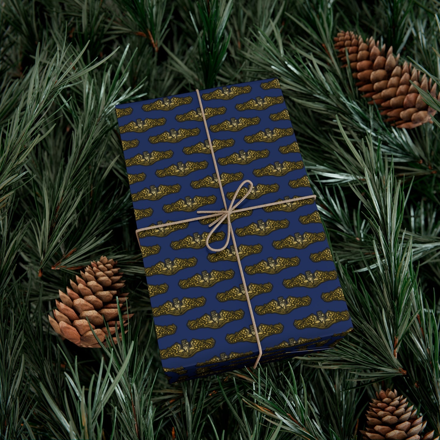 United States Navy Submarine Force Silent Service Gold Officer Dolphins Blue Gift Wrap Papers
