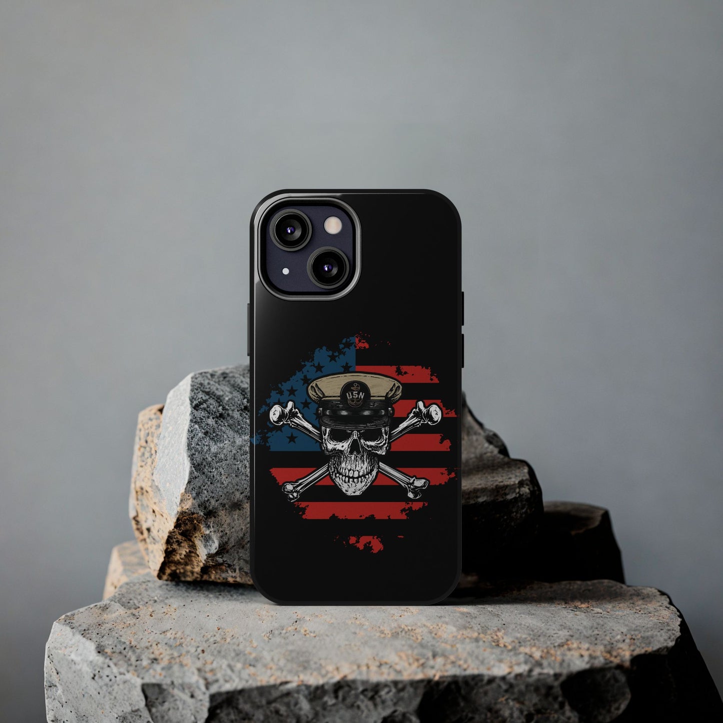 Naval Chief Skull & Crossbones on American Flag Black Tough iPhone Case