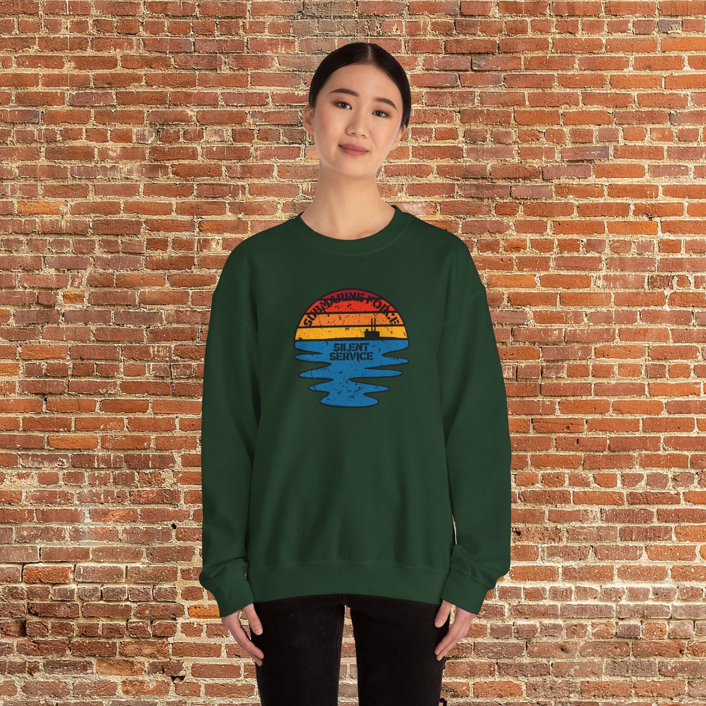 Sunset United States Navy Submarine Force Silent Service Distressed Vintage Mk2 Unisex Heavy Blend™ Crewneck Sweatshirt