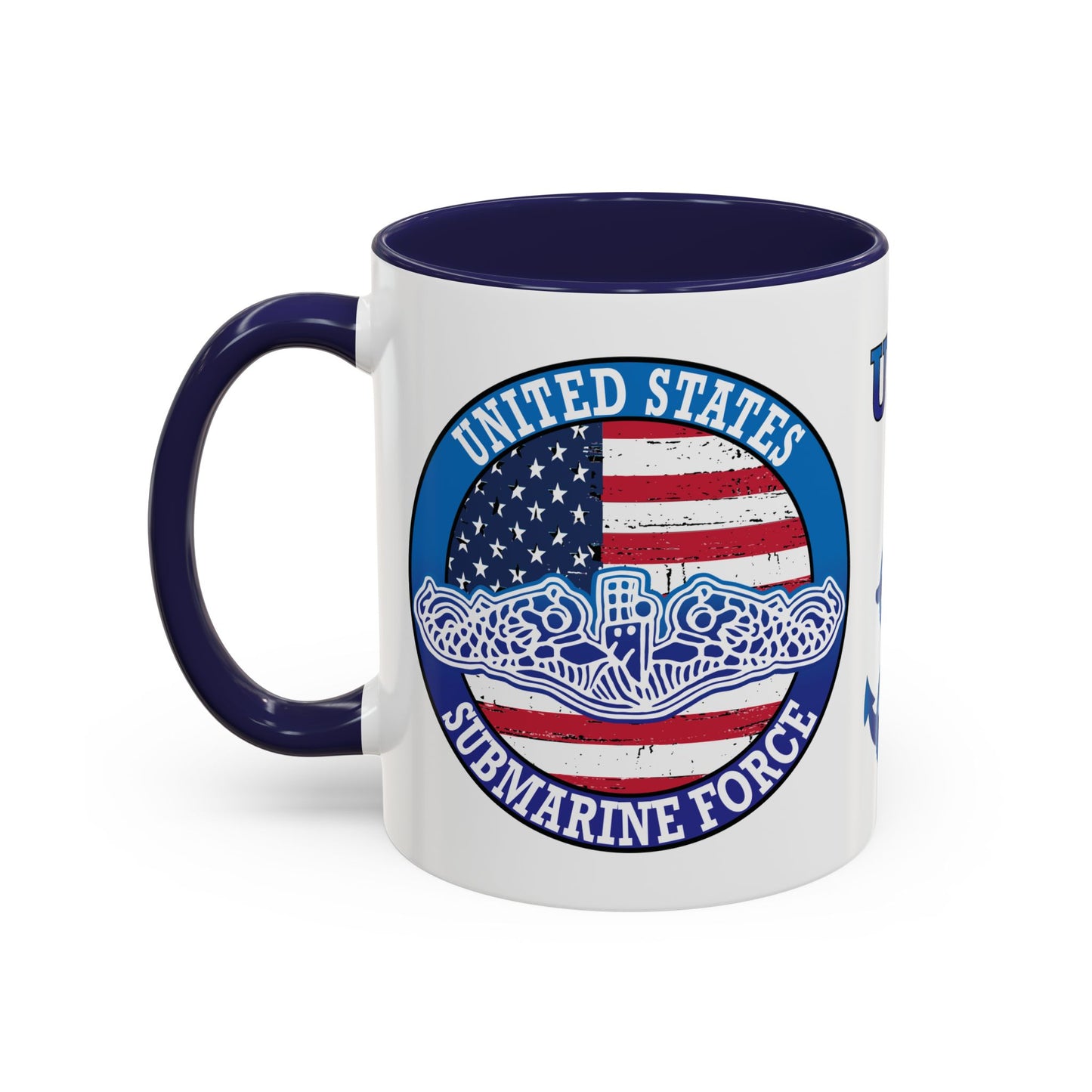 United States Navy Submarine Force Silent Service White Dolphins on American Flag Accent Coffee Mugs