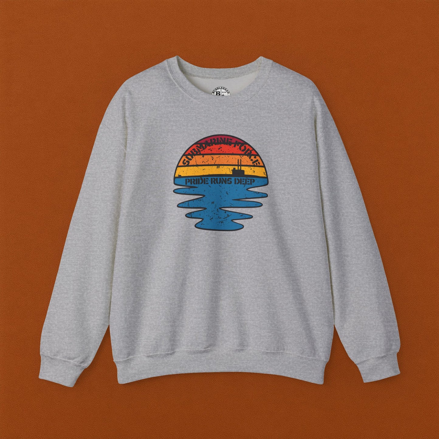 Sunset United States Navy Submarine Force Pride Runs Deep Distressed Mk2 Vintage Unisex Heavy Blend™ Crewneck Sweatshirt
