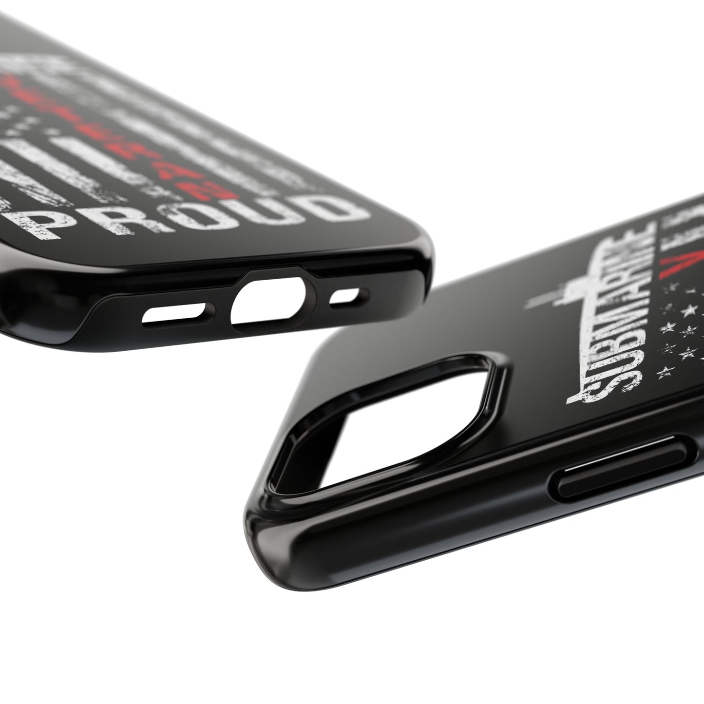 U.S. Submarine Veteran Proud Distressed White USA Flag Black Tough iPhone Case