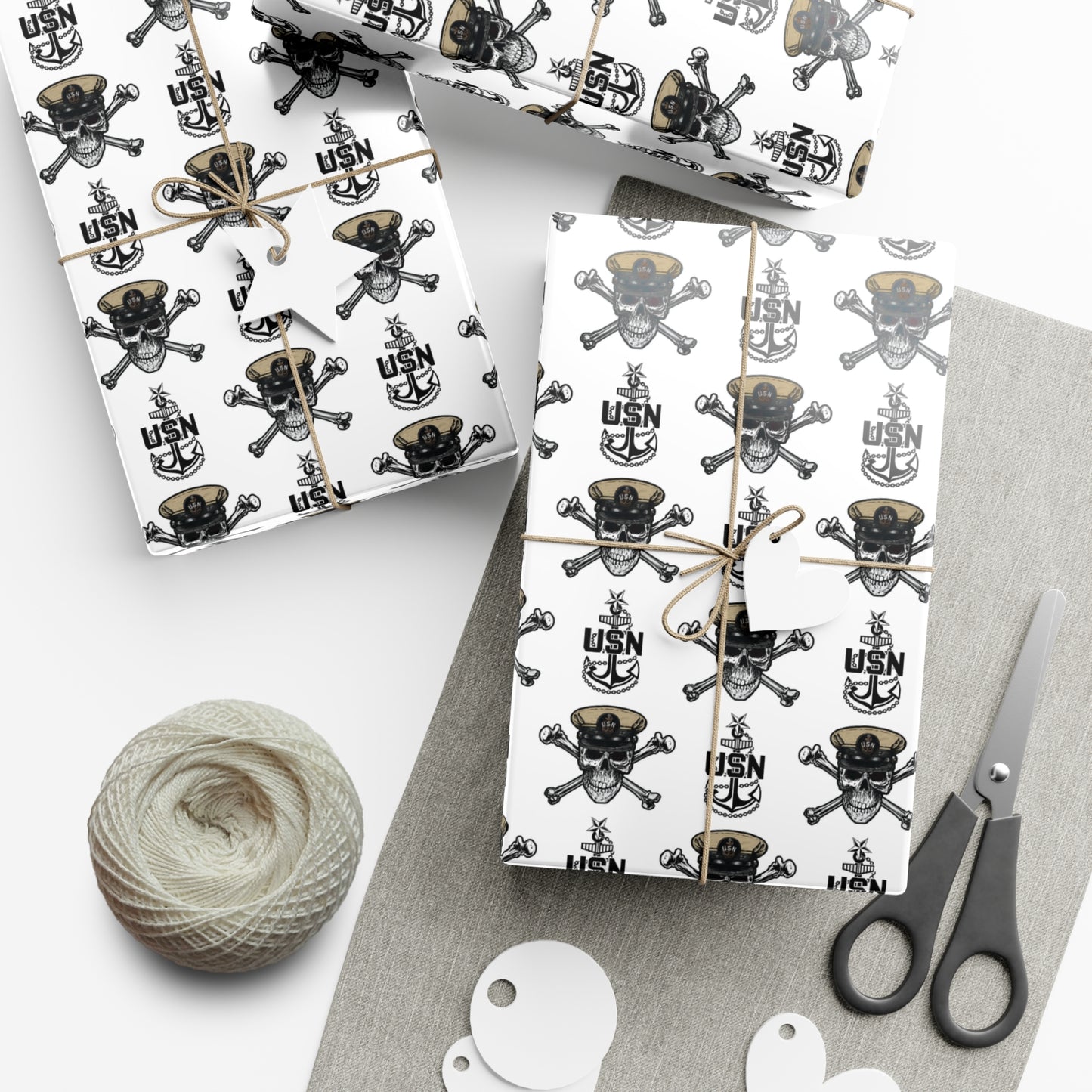 United States Navy Senior Chief Skull & Crossbones with SCPO Anchors White Gift Wrap Papers