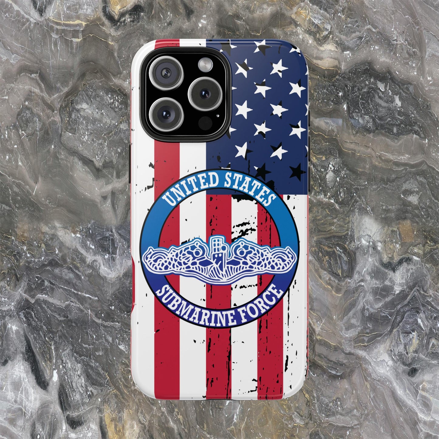 United States Submarine Force Silent Service White Dolphins on American Flag Tough iPhone Case