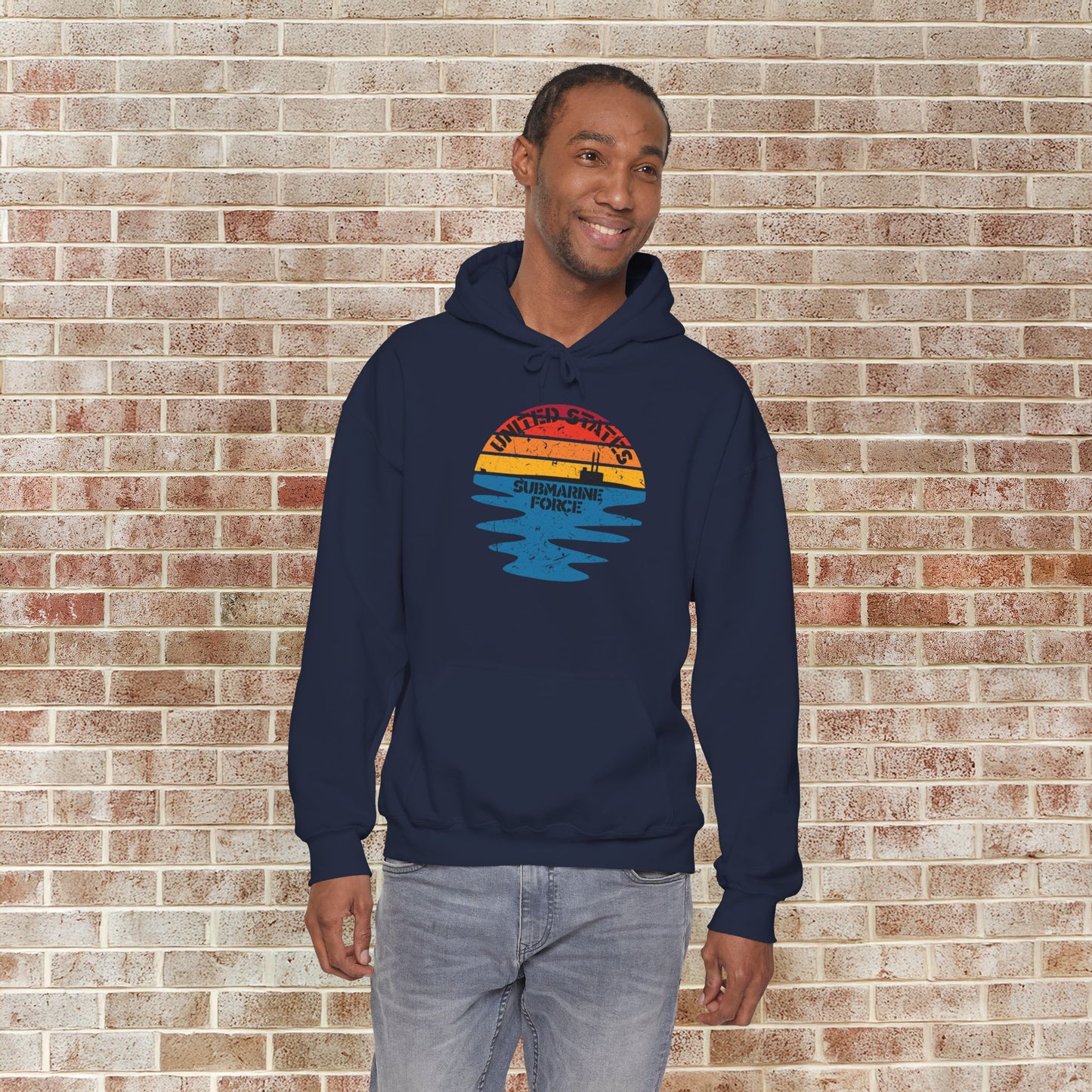 Sunset United States Submarine Force Distressed Half Vintage Unisex Heavy Blend™ Hooded Sweatshirt