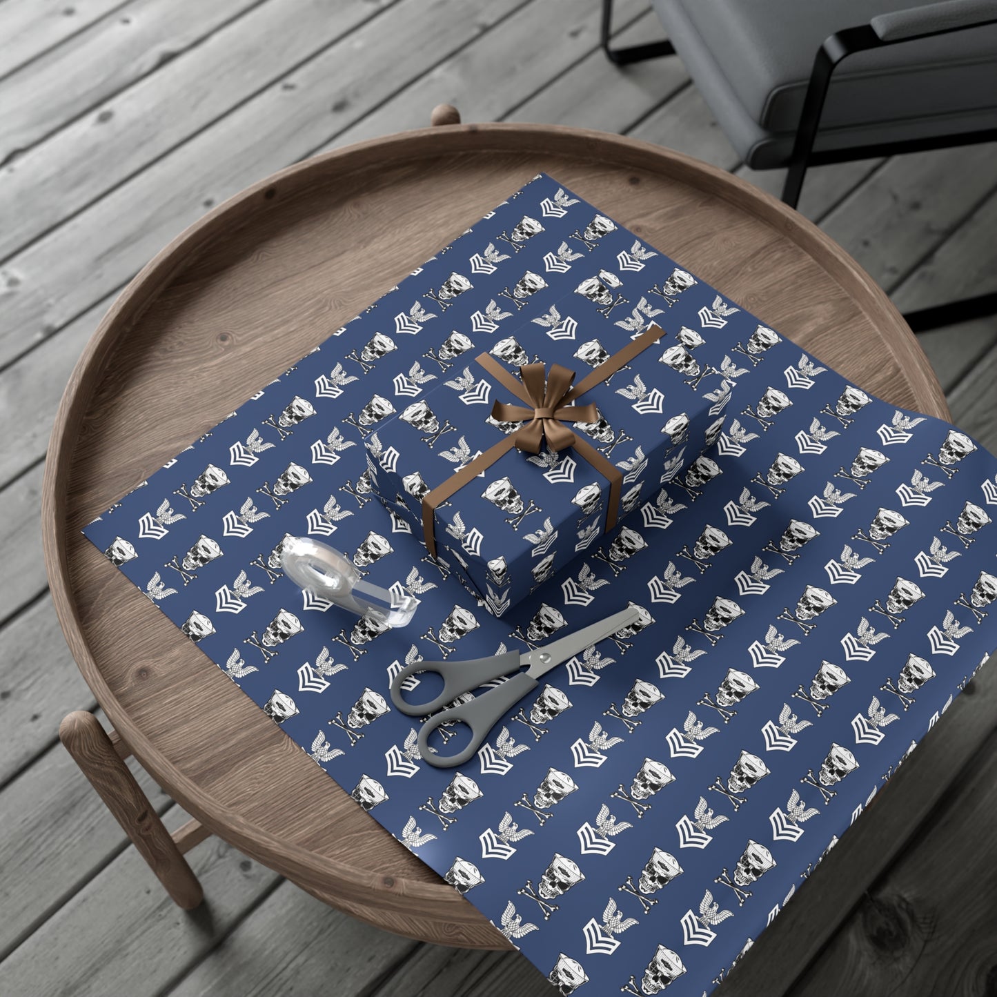 United States Navy FCPO Skull Crossbones First Class Sailor with Naval Dolphins Blue Gift Wrap Papers