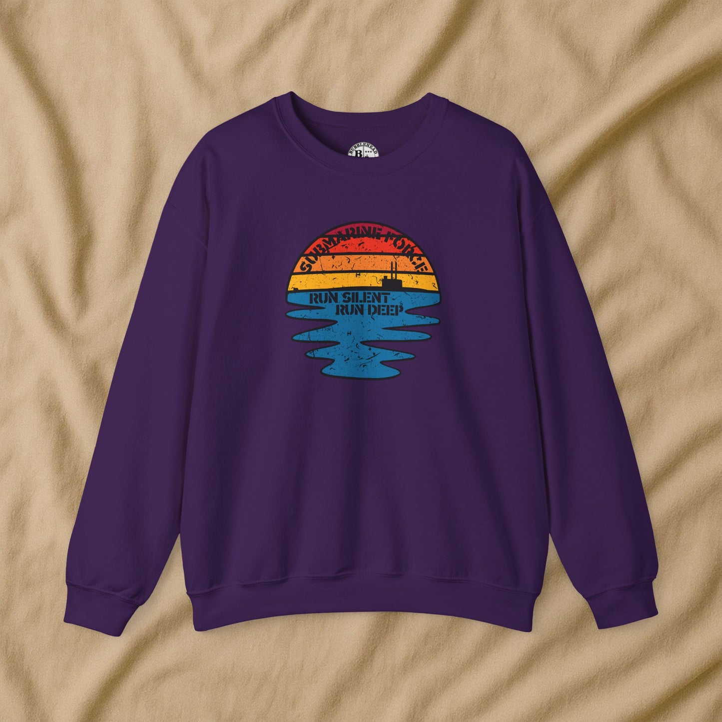 Sunset United States Navy Submarine Force Run Silent Deep Distressed Vintage Mk2 Unisex Heavy Blend™ Crewneck Sweatshirt