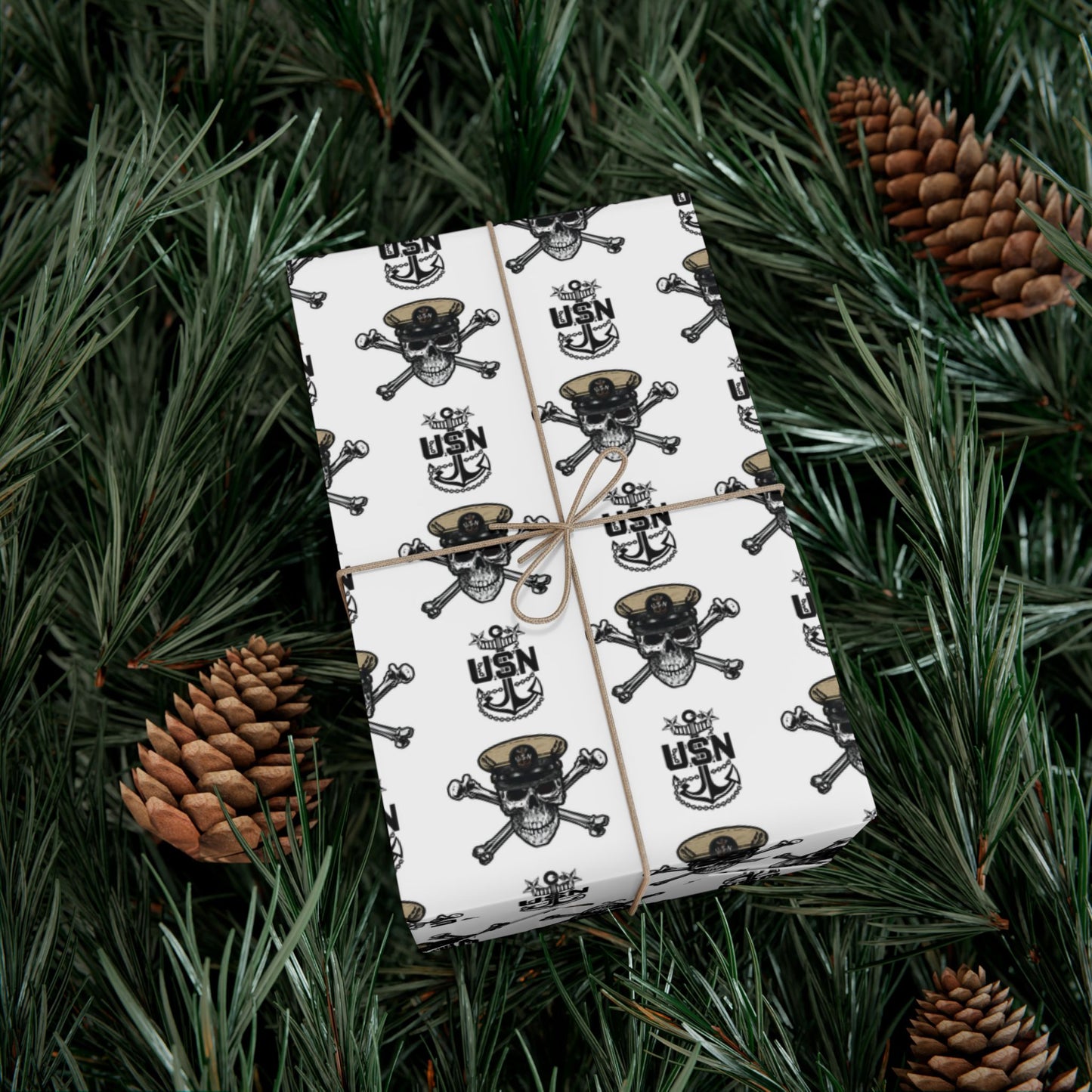 US Navy MCPO Master Chief Skull & Crossbones with Anchors White Gift Wrap Papers