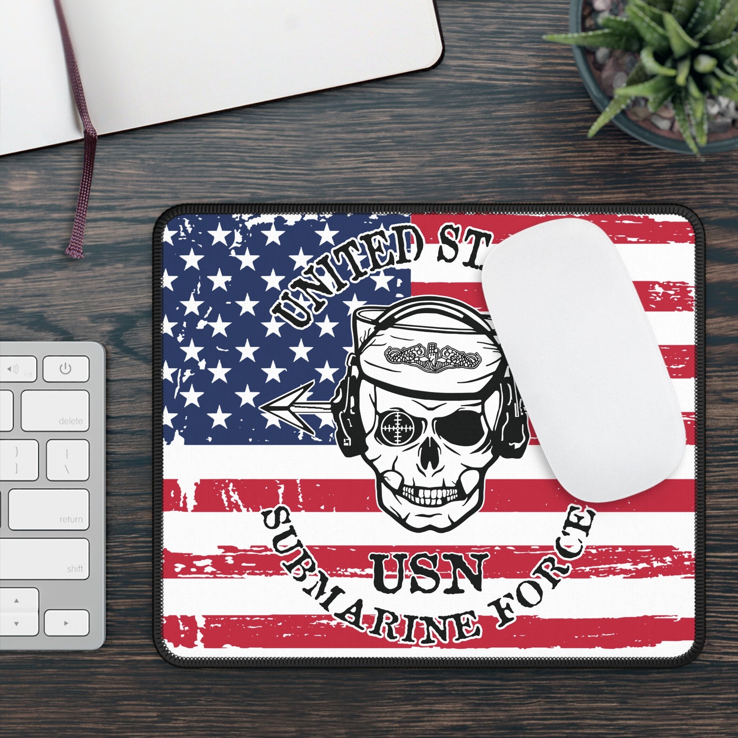 United States Submarine Force Sailor Skull Headphones with Navy Dolphins Gaming Mouse Pad