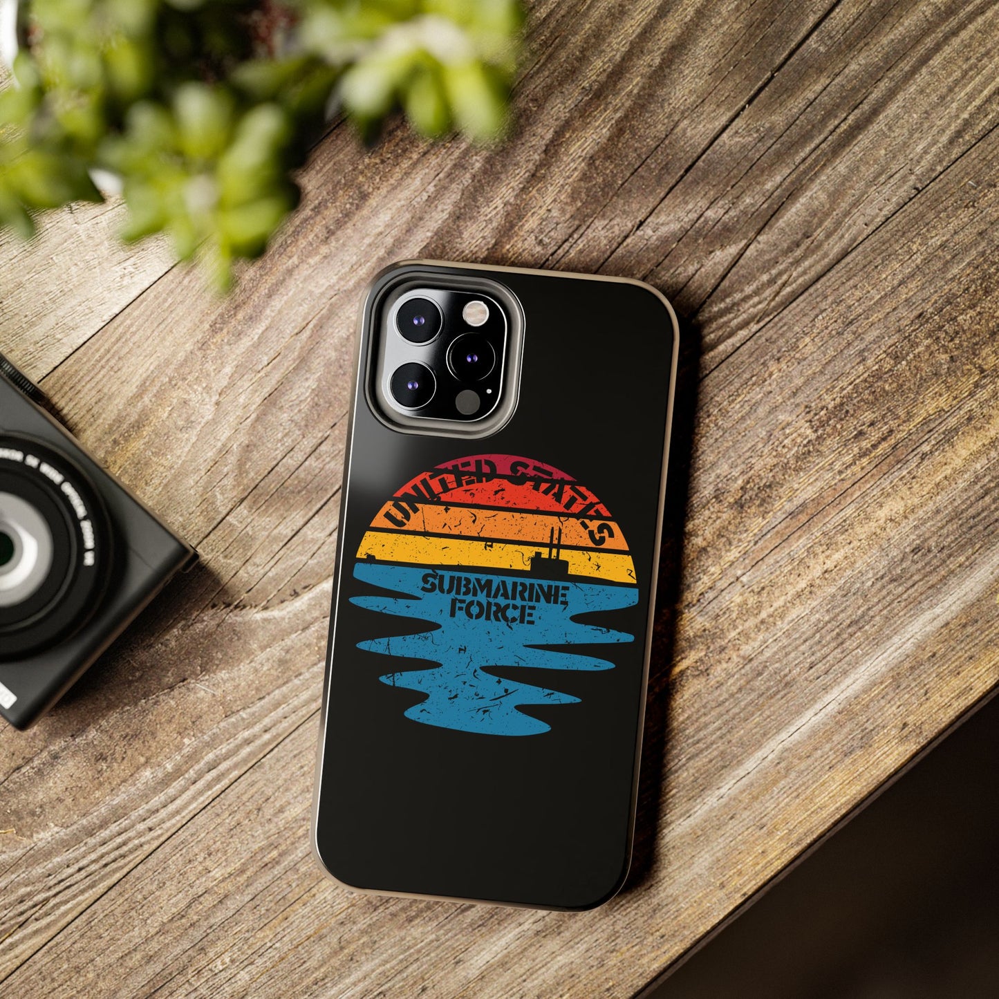 Sunset United States Submarine Force Half Moon Distressed Black Tough iPhone Case