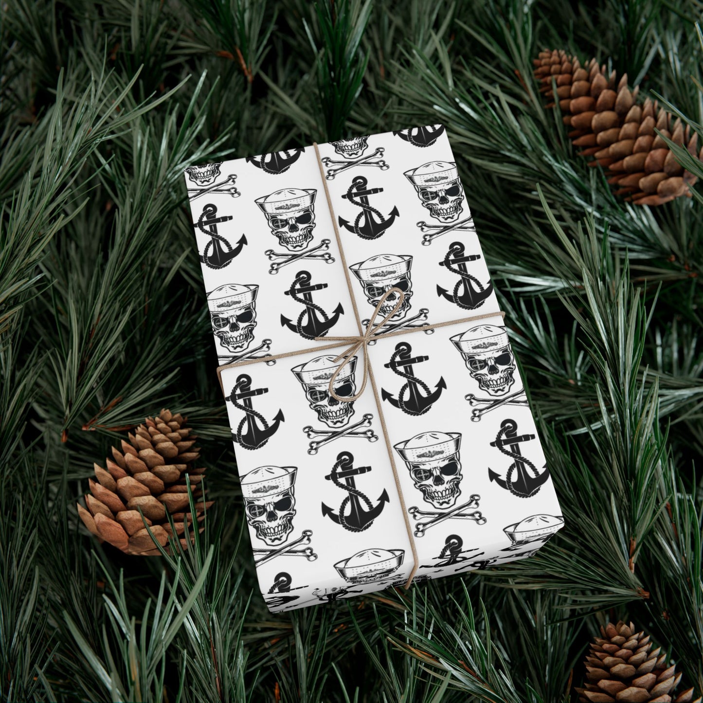 US Navy Submarine Sailor Skull Crossbones and Anchors White Gift Wrap Papers