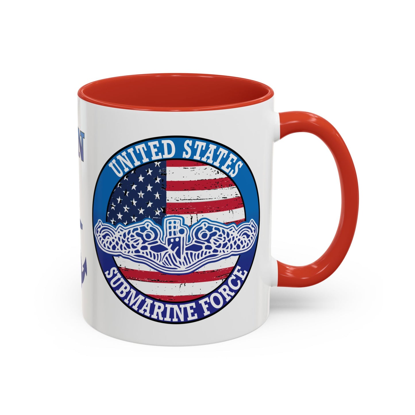 United States Navy Submarine Force Silent Service White Dolphins on American Flag Accent Coffee Mugs