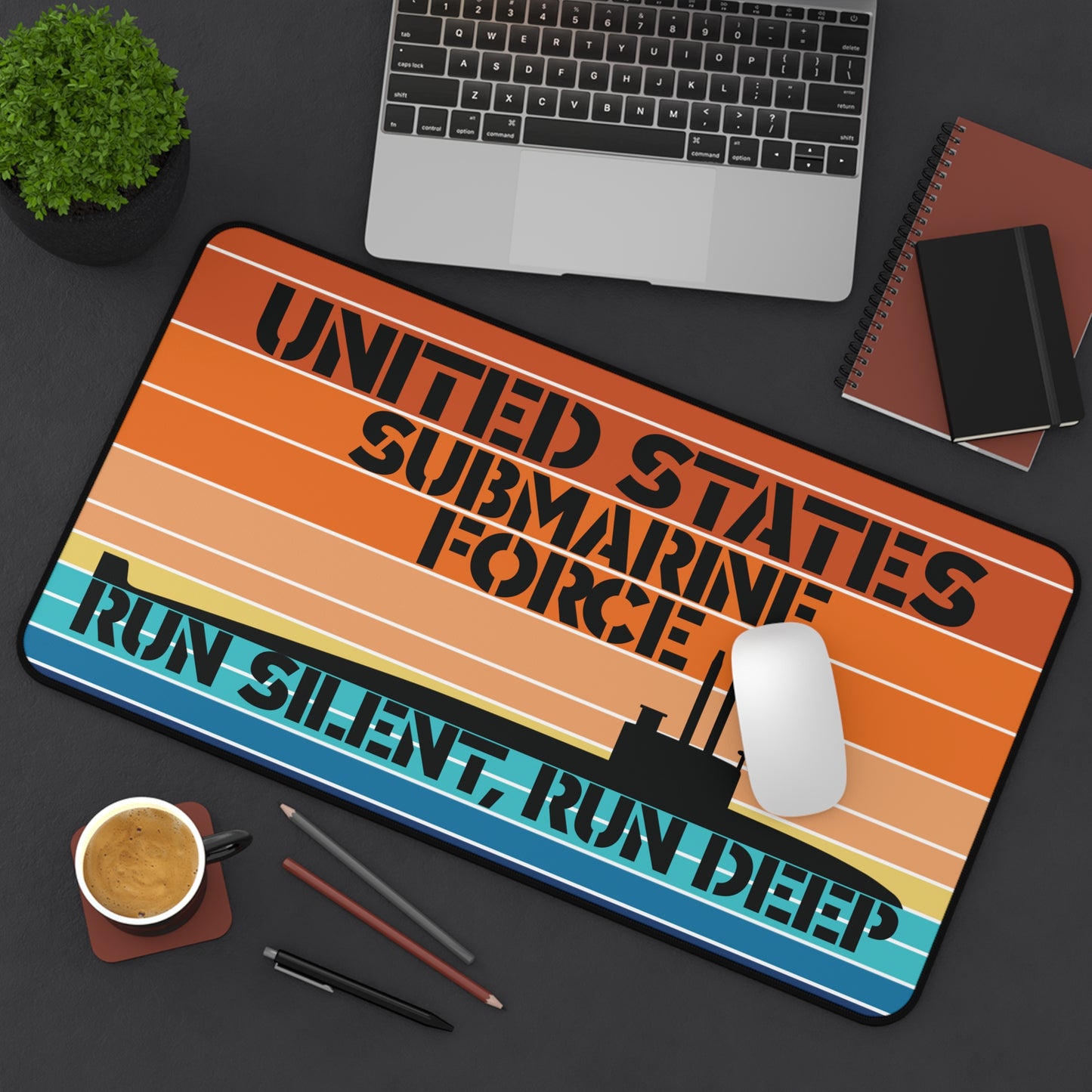 Sunset United States Submarine Force Run Silent Run Deep Retro Vintage Desk Mat