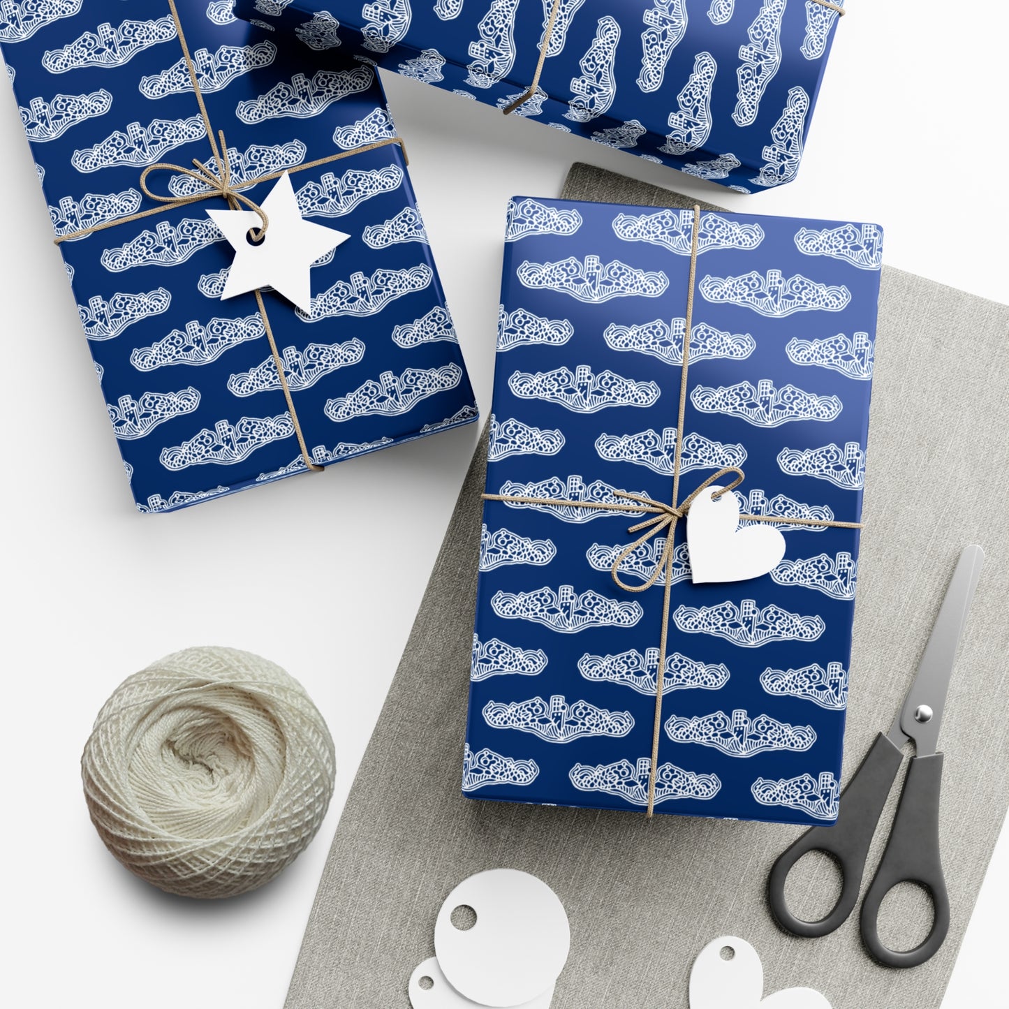 United States Navy Submarine Force White Dolphins Blue Gift Wrap Papers