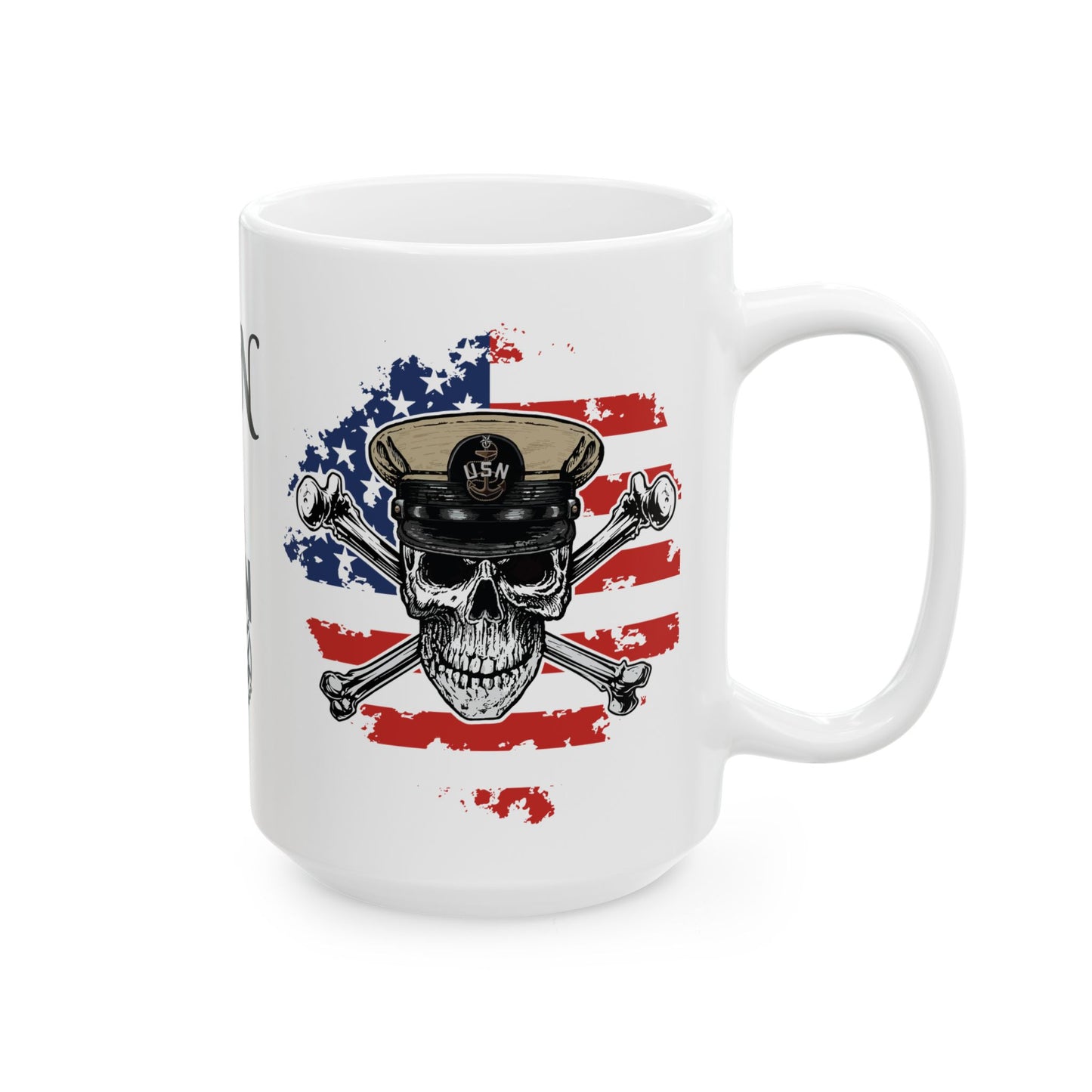 United States Navy Senior Chief Skull & Crossbones SCPO Anchor with American Flag White Glossy Mugs