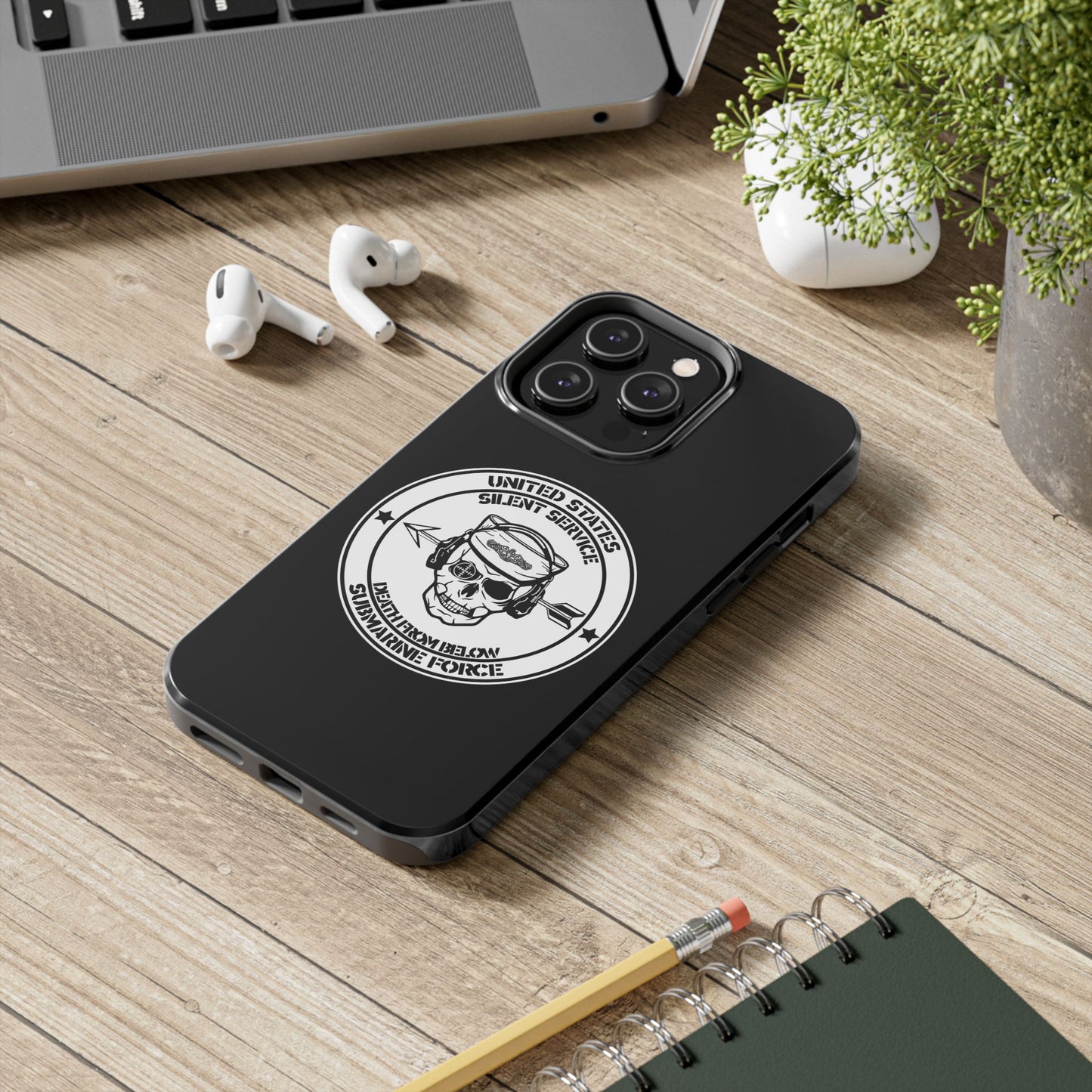 U.S. Submarine Force Silent Service Death From Below Sailor Skull Tough Black iPhone Case