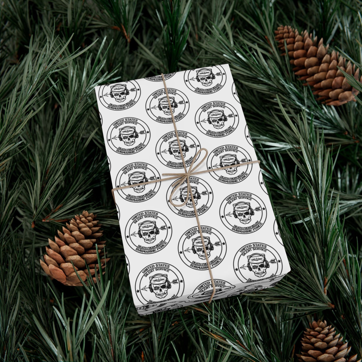US Navy Submarine Force Silent Service Death From Below Sailor Skull with Dolphins White Gift Wrap Papers