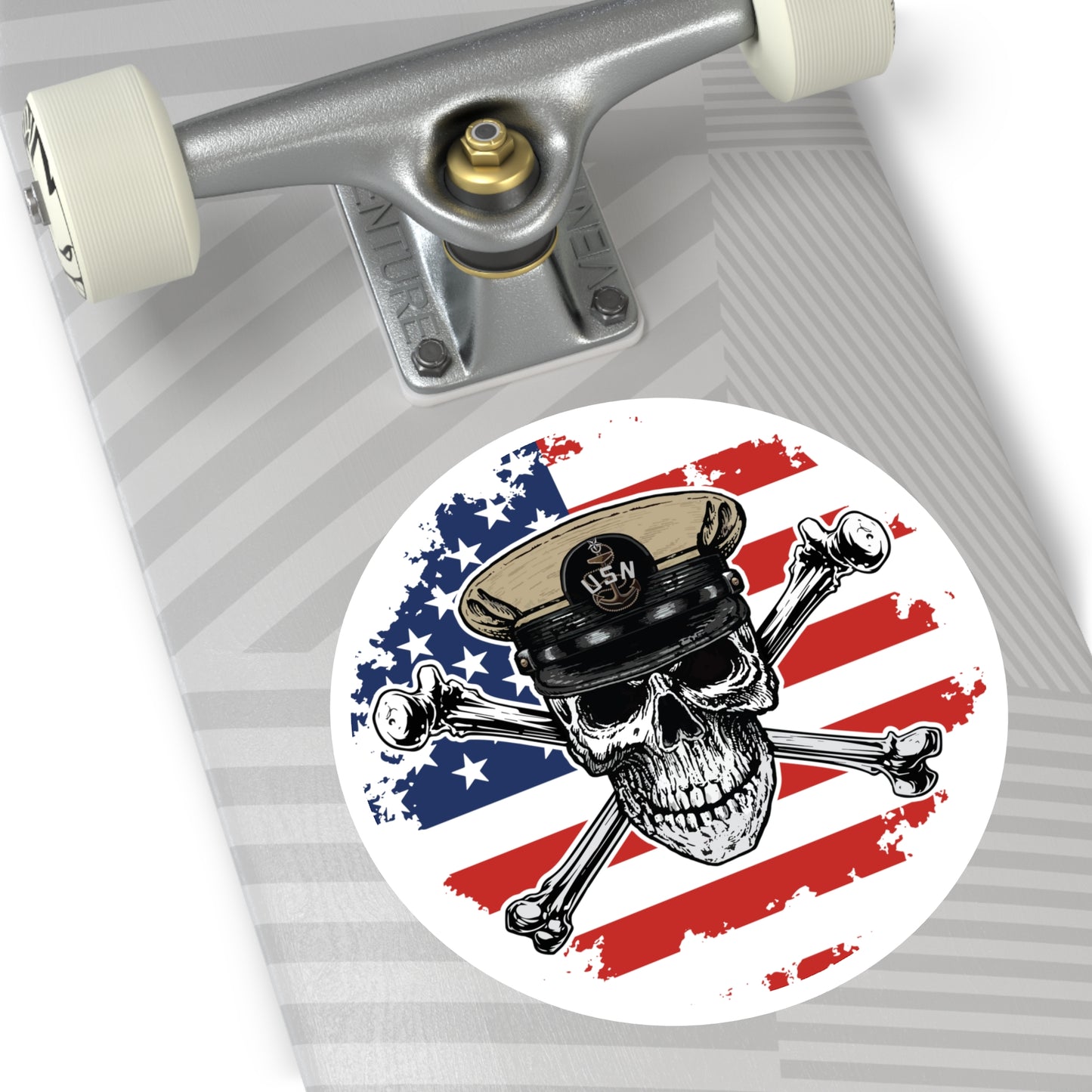 Naval Senior Chief SCPO Skull & Crossbones on American Flag Round Sticker