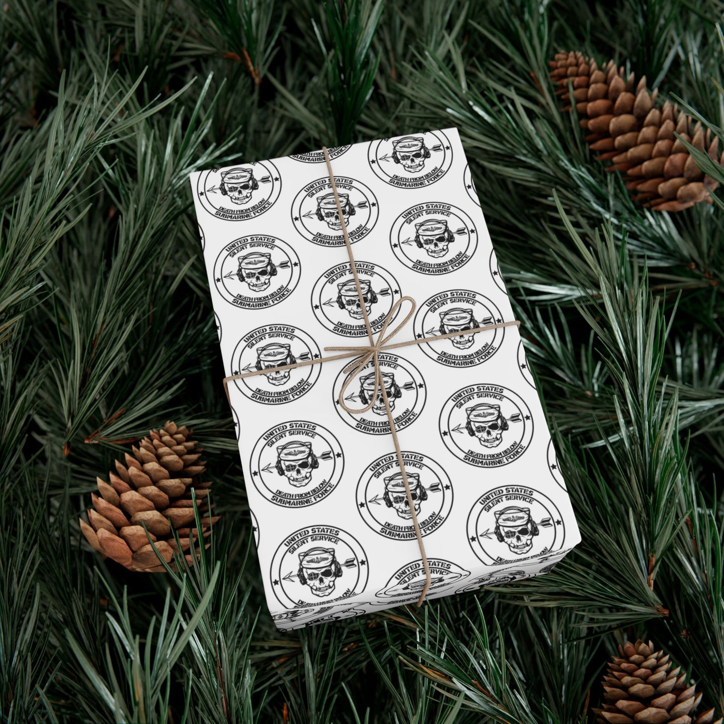 US Navy Submarine Force Silent Service Death From Below Sailor Skull with Dolphins White Gift Wrap Papers
