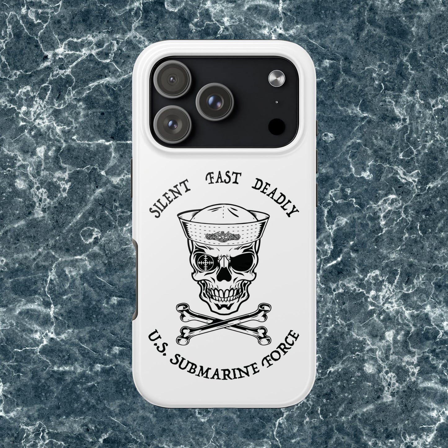 U.S. Submarine Force Skull & Crossbones Sailor with Dolphins White Tough iPhone Case