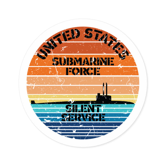 Sunset United States Submarine Force Silent Service Distressed Round Sticker