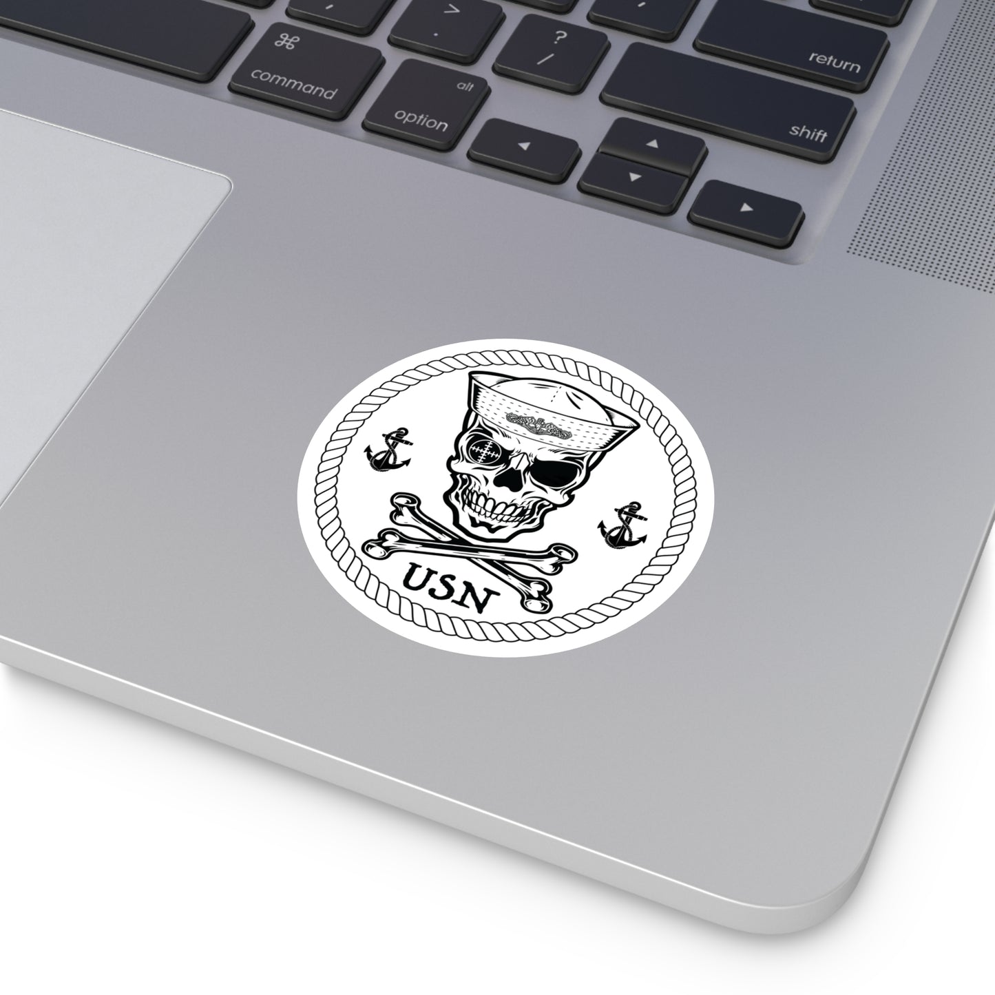 Submarine Force Skull Crossbones Sailor with Dolphins and Anchors Round Stickers