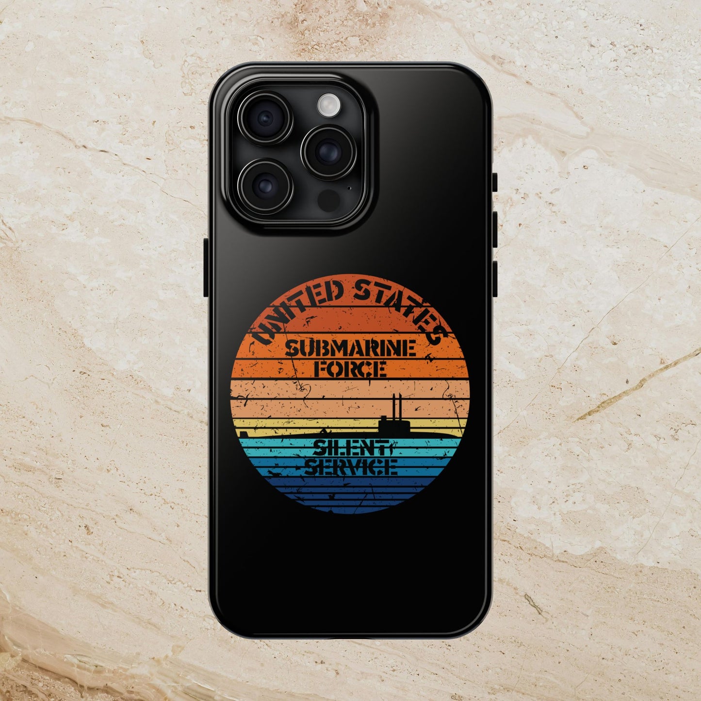 Sunset United States Submarine Force Silent Service Distressed Black Tough iPhone Case