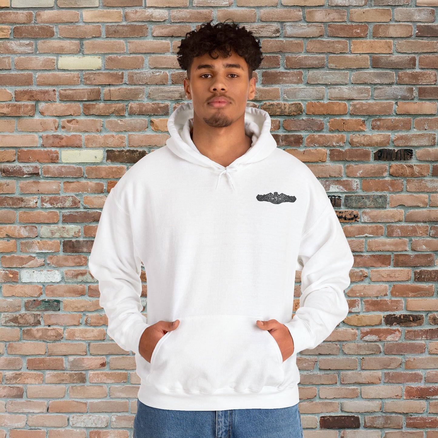 United States S.Q.U.I.D. Submarine Qualified Until I Die Navy Dolphins Front Unisex Heavy Blend™ Hooded Sweatshirt