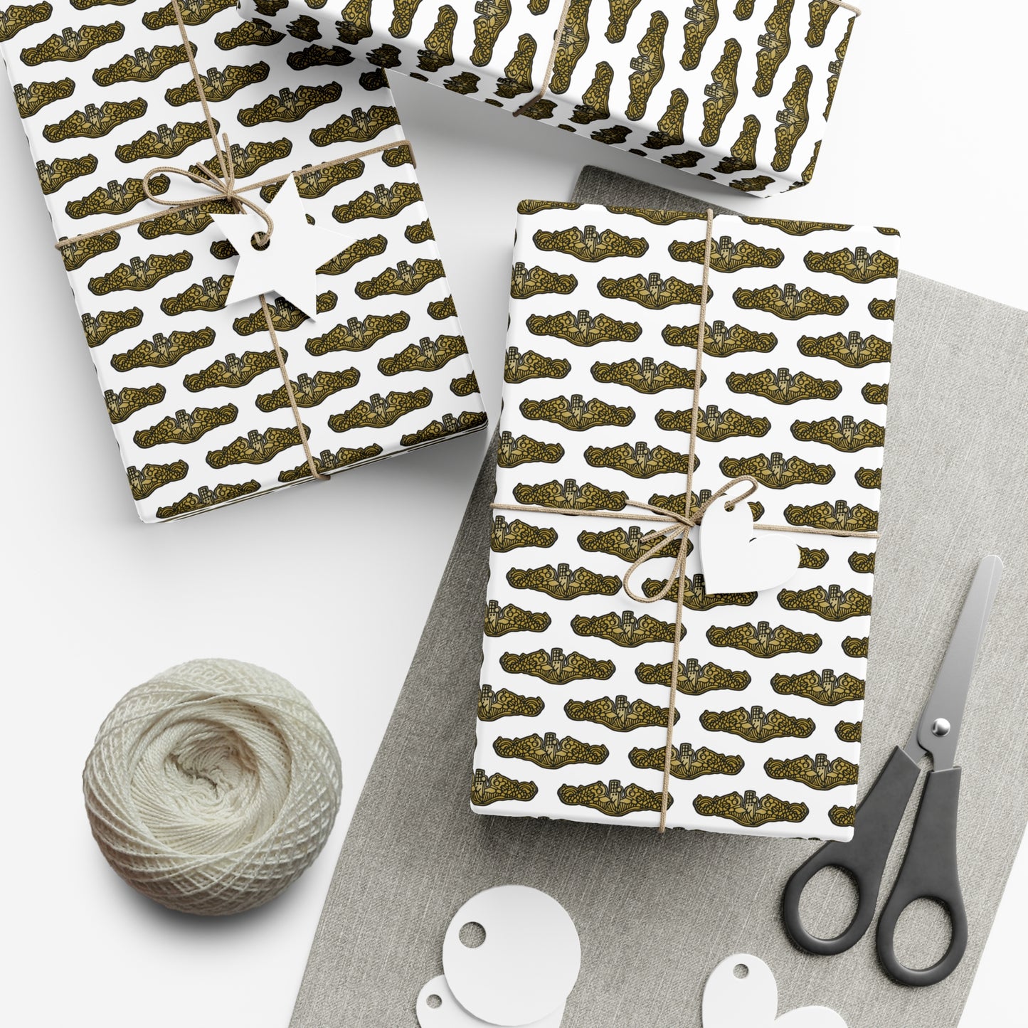 United States Navy Submarine Force Silent Service Gold Officer Dolphins White Gift Wrap Papers