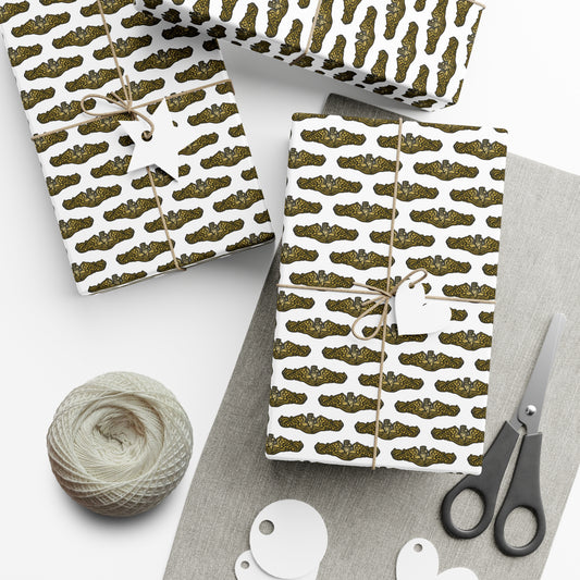 United States Navy Submarine Force Silent Service Gold Officer Dolphins White Gift Wrap Papers