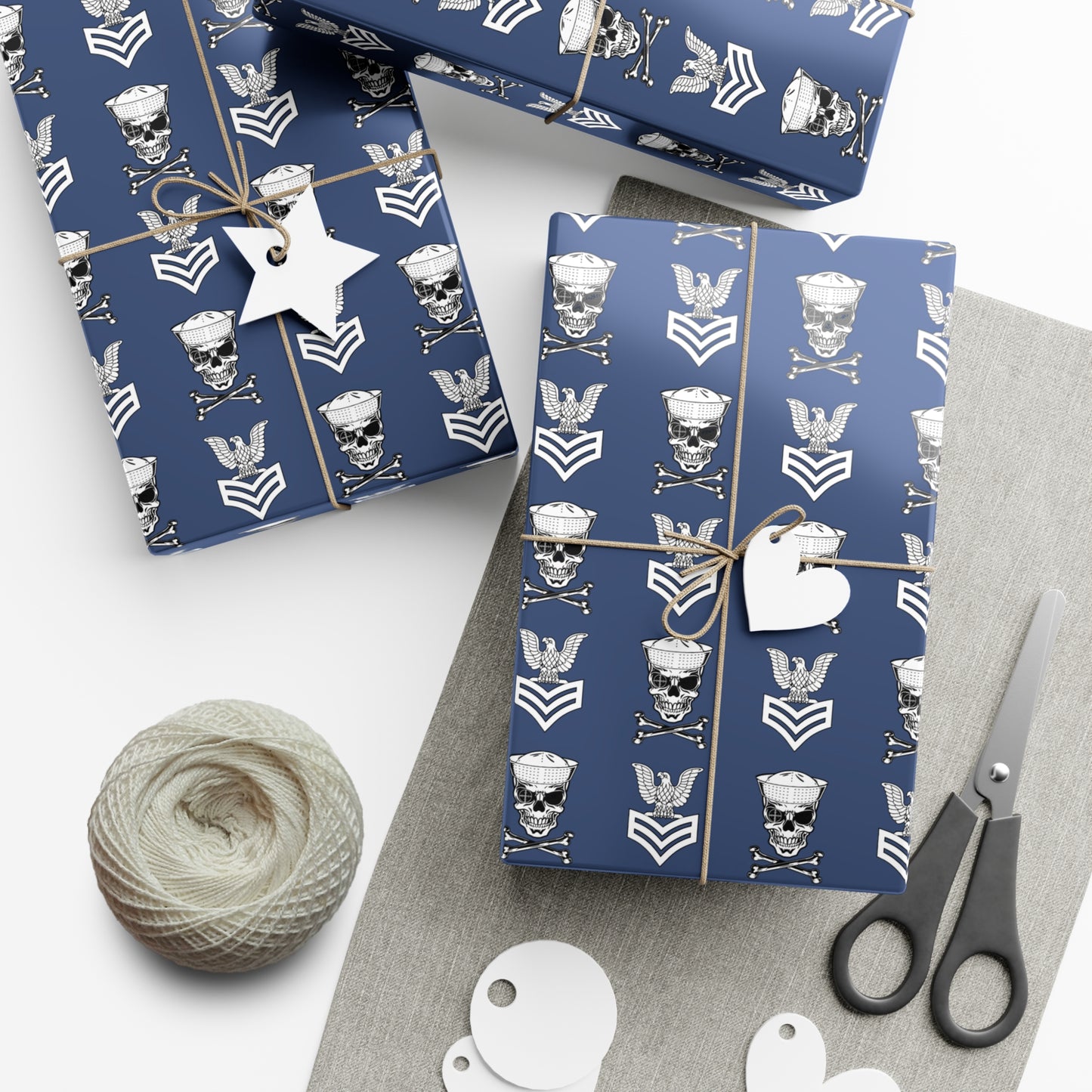United States Navy FCPO Skull Crossbones First Class Sailor with Dixie Cup Blue Gift Wrap Papers