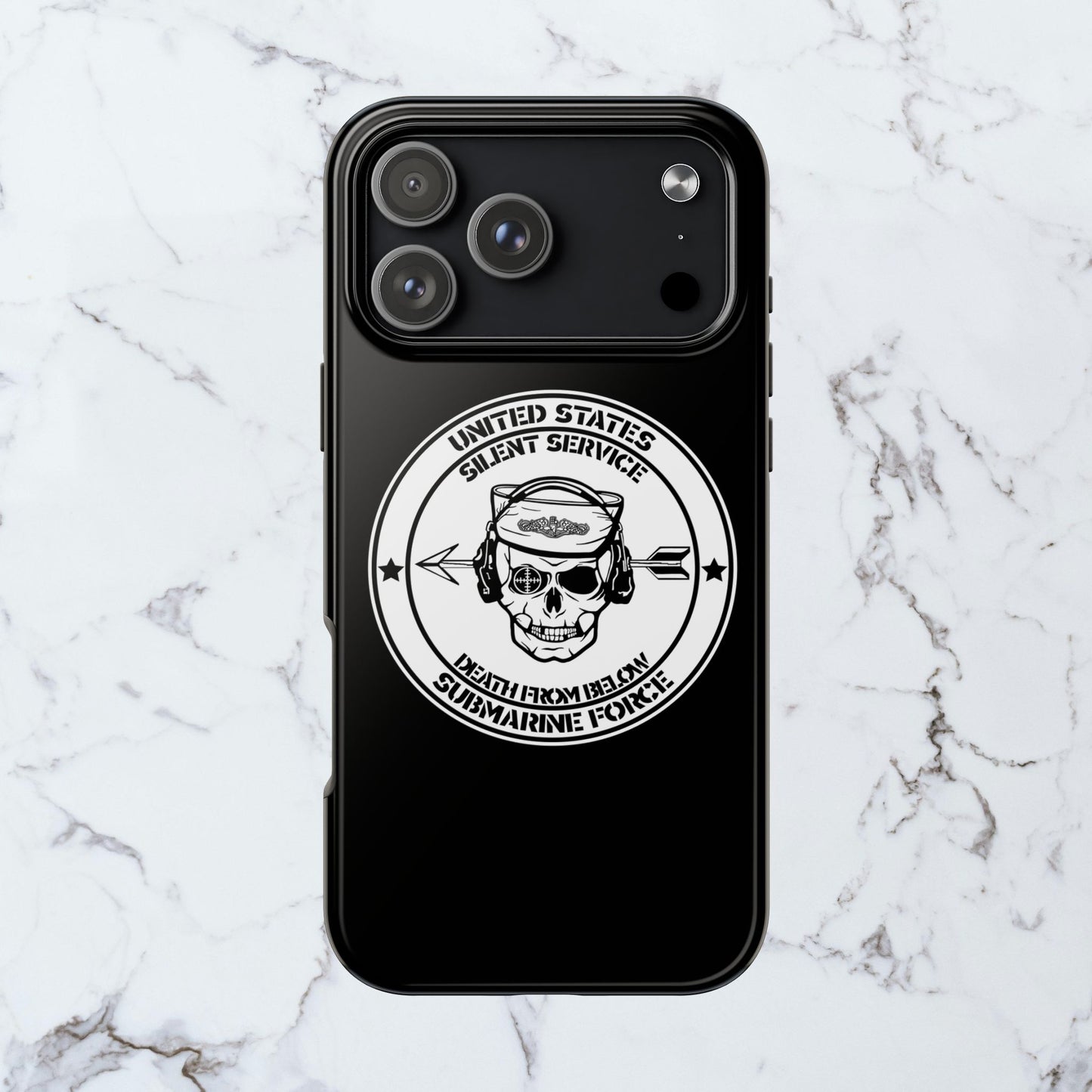 U.S. Submarine Force Silent Service Death From Below Sailor Skull Tough Black iPhone Case