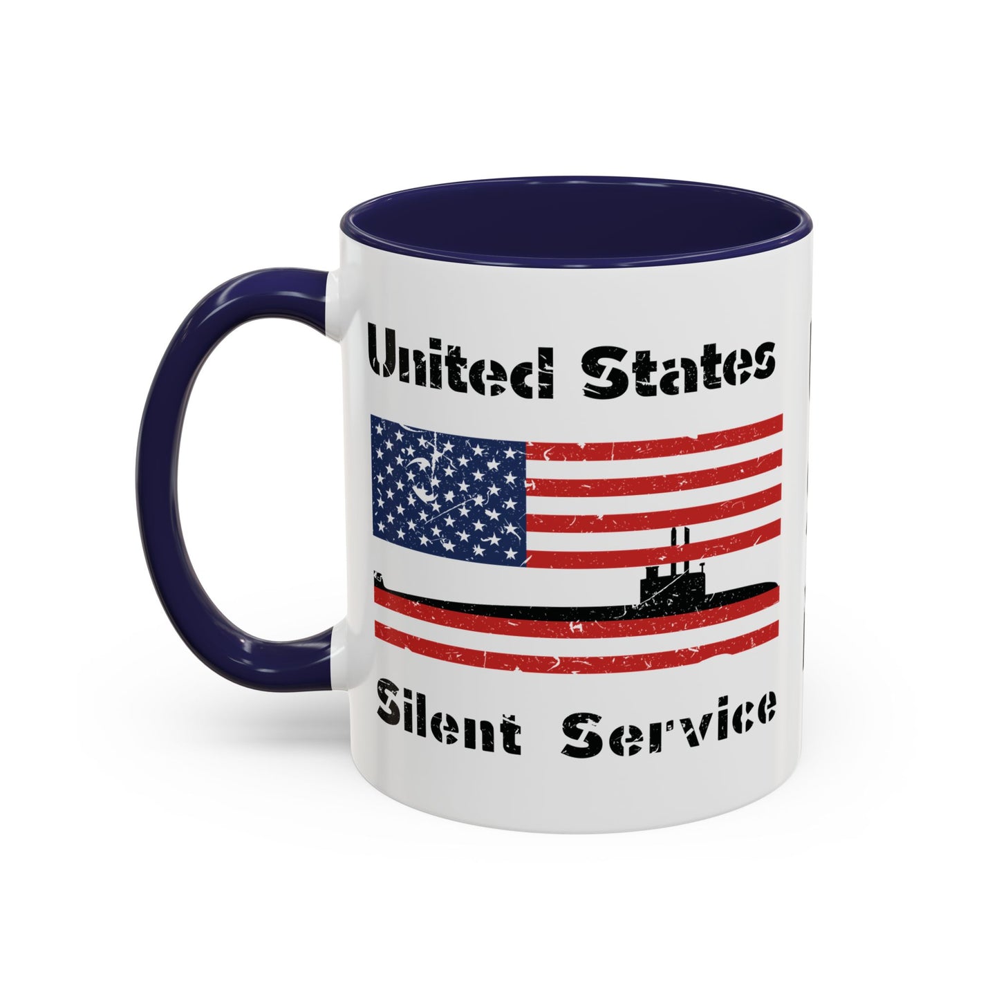 United States Navy Submarine Force Silent Service Distressed American Flag Accent Coffee Mugs